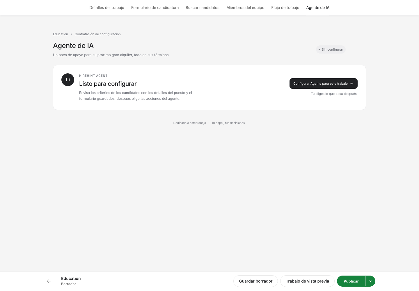 Agente de IA. Vista previa de la interfaz localizada con datos de prueba.